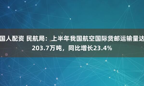 国人配资 民航局：上半年我国航空国际货邮运输量达203.7万吨，同比增长23.4%